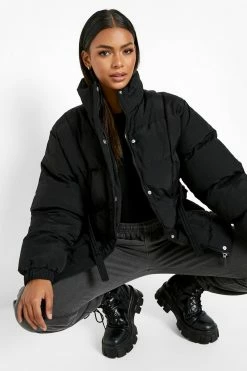 Top 10 ⌛ Belt Detail Puffer Jacket Black ????