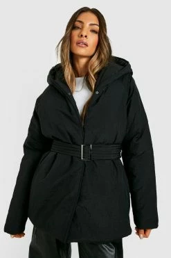 Wholesale ???? Belt Detail Puffer Jacket Black ????