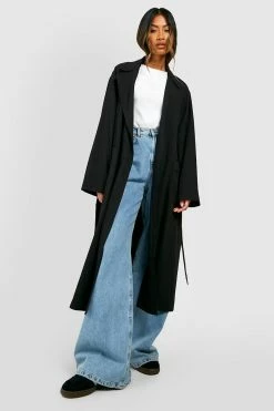 Best Sale ⌛ Belted Trench ???? Coat Black ❤️