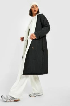 Buy ???? Borg Lined Padded Trench ???? Coat Black ????