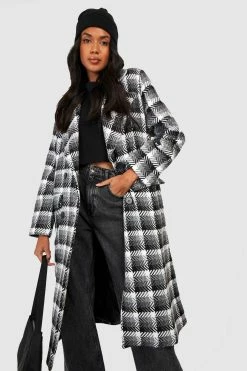 Cheap ???? Contrast Check Wool Look ???? Coat Black ✨