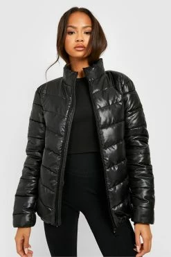 Budget ???? Crop Funnel Neck Puffer Jacket Black ????