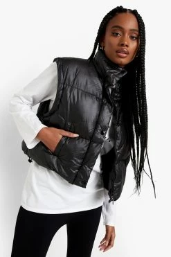 Top 10 ???? Detachable Sleeve Crop Puffer Black ✔️