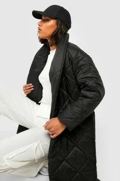 Buy ???? Diamond Quilted Belted Duvet Puffer Jacket Black ????