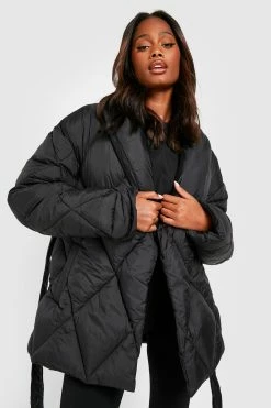 Best Sale ⌛ Diamond Quilted Wrap Puffer Black ????