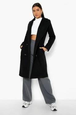 Wholesale ???? Double Breasted Wool Longline Jacket Black ????