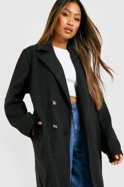 Deals ⌛ Double Breasted Wool Look ???? Coat Black ????