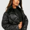 Best deal ???? Faux Fur Collar Diamond Quilt Puffer Black ????