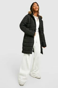 Budget ⌛ Faux Fur Hooded Panelled Parka ???? Coat Black ????