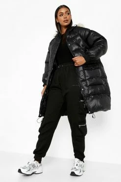 Hot Sale ???? Faux Fur Trim Longline Parka ???? Coat Black ????
