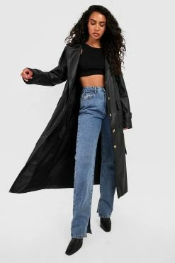 Discount ???? Faux Leather Trench ???? Coat Black ❤️
