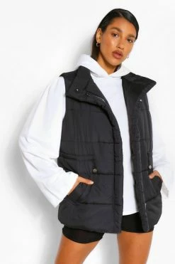 Best reviews of ???? Funnel Neck Waist Detail Vest Black ????