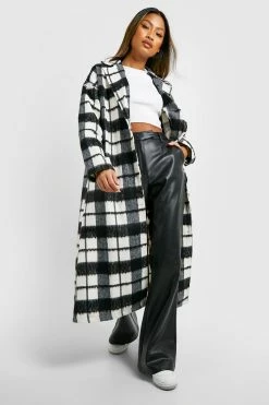 Wholesale ???? Grid Check Wool Look ???? Coat Black ⌛