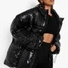 Deals ???? High Shine Hooded Puffer Black ????