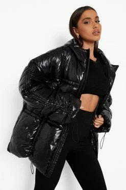 Deals ???? High Shine Hooded Puffer Black ????