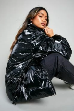Deals ???? High Shine Oversized Puffer Jacket Black ????