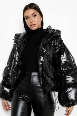 Best Sale ???? High Shine Oversized Sleeve Puffer Jacket Black ????