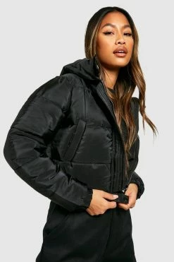 Promo ???? Hooded Crop Puffer Jacket Black ????