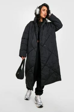 Budget ???? Maxi Quilt Detail Puffer Jacket Black ????