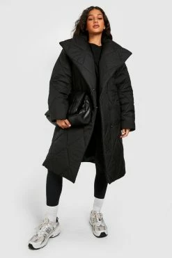 Flash Sale ⭐ Oversized Collar Diamond Quilt Puffer Black ????