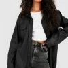 Buy ???? Oversized Faux Leather Shacket Black ⭐