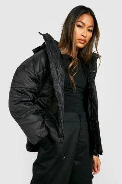 Discount ???? Oversized Hooded Puffer Jacket Black ????