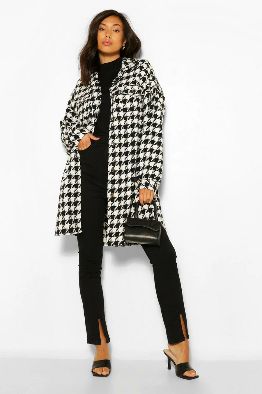 Best deal ???? Oversized Wool Look ???? Dogtooth Shacket Black ???? 1 Best deal ???? Oversized Wool Look ???? Dogtooth Shacket Black ????