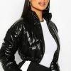 New ???? Petite Cropped High Shine Padded Jacket Black ✨