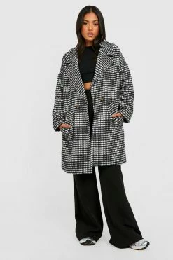Coupon ???? Petite ???? Dogtooth Wool Look Cocoon ???? Coat Black ????