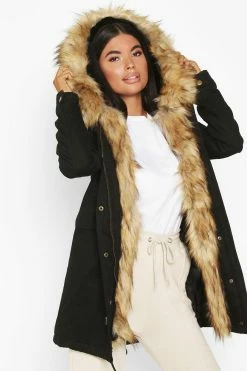 Discount ???? Petite Faux Fur Trim Parka ???? Coat Black ????