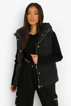 Coupon ???? Petite Hooded Belted Vest Black ????