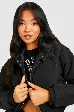 Best deal ???? Petite Hooded Crop Padded ???? Coat Black ????