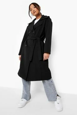 Best Sale ???? Petite Relaxed Mid Length Trench ???? Coat Black ????