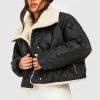 Hot Sale ???? Petite Teddy Trim Quilted Puffer Jacket Black ????