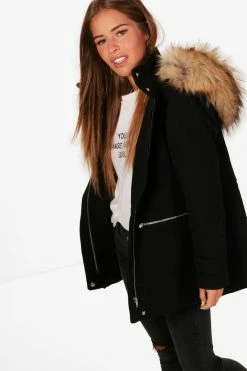 Buy ???? Petite Wool Fitted Parka ???? Coat Black ????