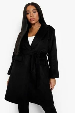 Top 10 ???? Plus Belted Wool Look ???? Coat Black ????