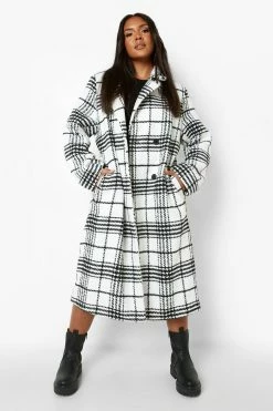 Best reviews of ???? Plus Check Wool Look ???? Coat Black ????