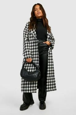 Discount ???? Plus ???? Dogtooth Boucle Longline ???? Coat Black ????