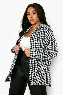 Outlet ⭐ Plus ???? Dogtooth Wool Shacket Black ????