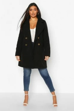 Best deal ❤️ Plus Double Breasted Button Wool Look ???? Coat Black ????