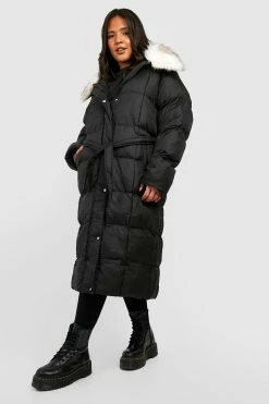 Budget ???? Plus Faux Fur Collar Maxi Puffer Black ????