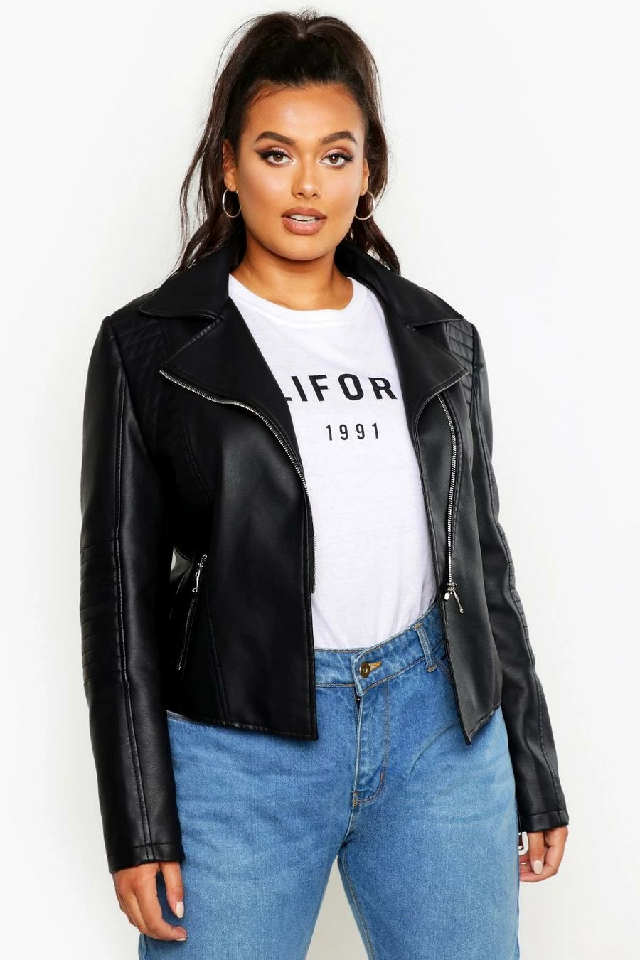 Promo ✔️ Plus Faux Leather Quilted Moto Jacket Black ???? 1 Promo ✔️ Plus Faux Leather Quilted Moto Jacket Black ????