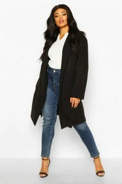 Wholesale ???? Plus Heavy Wool Look Wrap Duster ???? Coat Black ????
