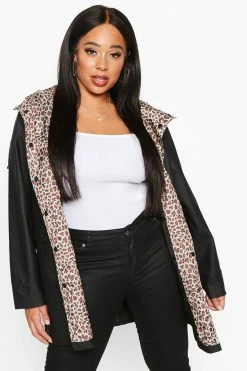 Best deal ⌛ Plus Leopard Lined Rain Mac Black ????