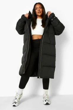 Promo ???? Plus Maxi Faux Fur Trim Puffer Jacket Black ????