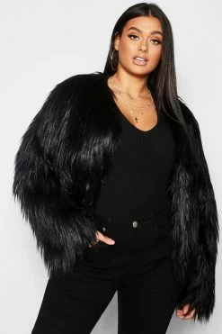 Deals ???? Plus Shaggy Faux Fur Jacket Black ????