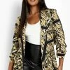 Flash Sale ???? Plus Zebra Chain Print Ruched Sleeve Blazer Black ????