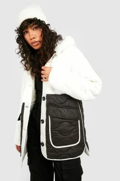 Outlet ???? Quilted Faux Fur Jacket Black ????