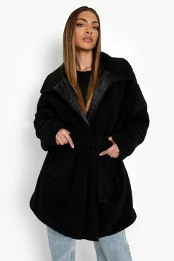 Cheapest ⭐ Quilted Teddy Belted ???? Coat Black ????
