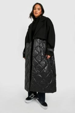 Promo ⌛ Quilted Wool Look Padded Trench ???? Coat Black ????